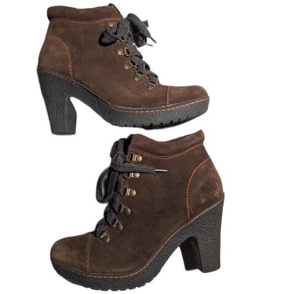 BOC by Born Brown Genuine Suede Lace-Up Block Heel Stitched Ankle Boots Sz 7 - Picture 1 of 7